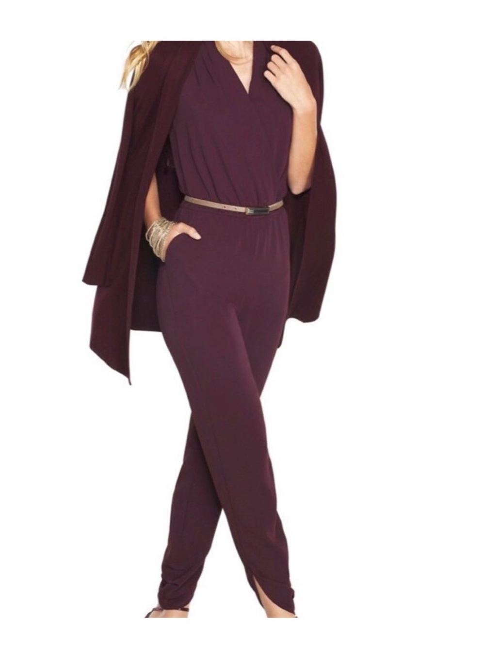White House Black Market Plum Wrap-Style Jumpsuit